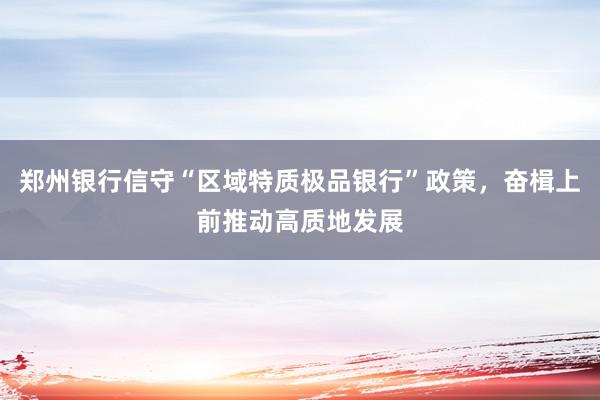 郑州银行信守“区域特质极品银行”政策，奋楫上前推动高质地发展