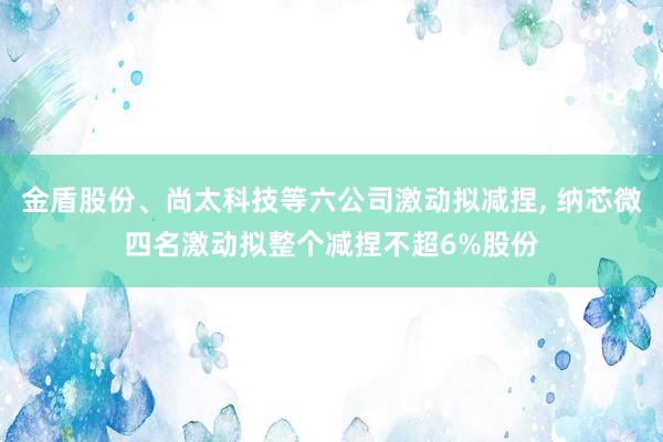 金盾股份、尚太科技等六公司激动拟减捏, 纳芯微四名激动拟整个减捏不超6%股份