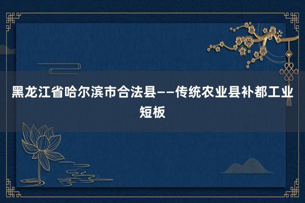 黑龙江省哈尔滨市合法县——传统农业县补都工业短板