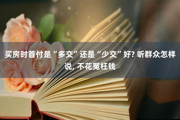 买房时首付是“多交”还是“少交”好? 听群众怎样说, 不花冤枉钱