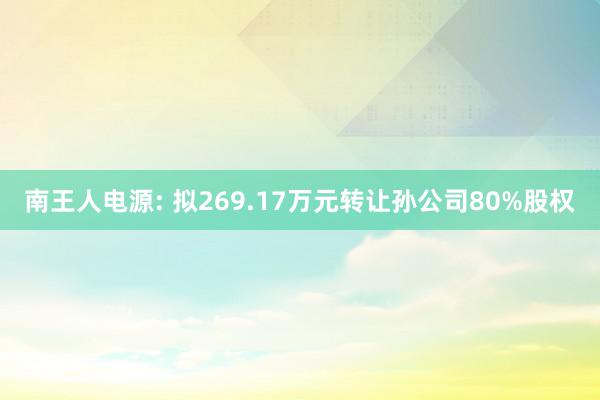 南王人电源: 拟269.17万元转让孙公司80%股权